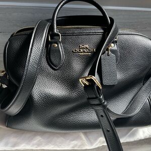 Coach Large Rowan- Black Pebbled Leather Satchel with Gold Hardware